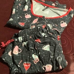 Chic Cocktail Print Pajama Set - Gray and Pink